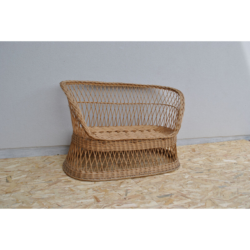 Vintage wicker bench 1960