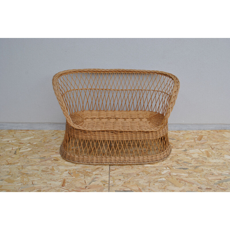 Vintage wicker bench 1960