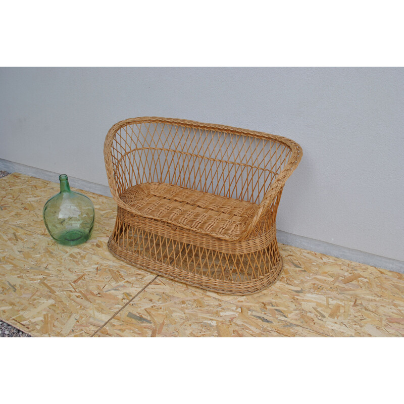 Vintage wicker bench 1960