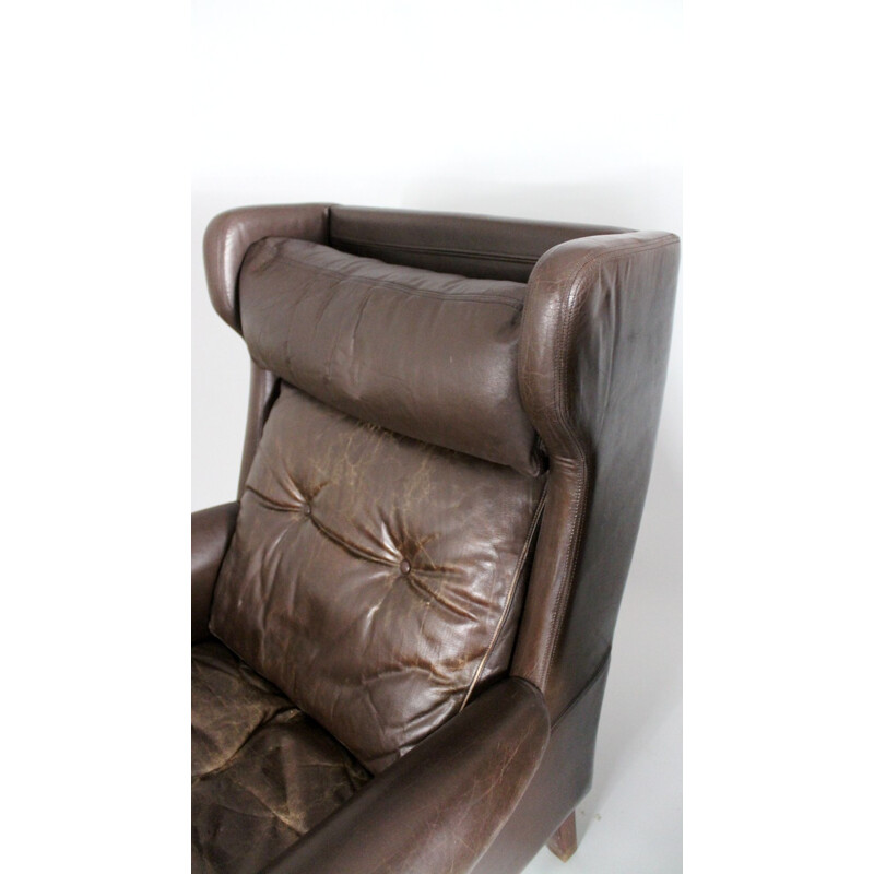 Pair of leather club armchairs Scandinavian 1970