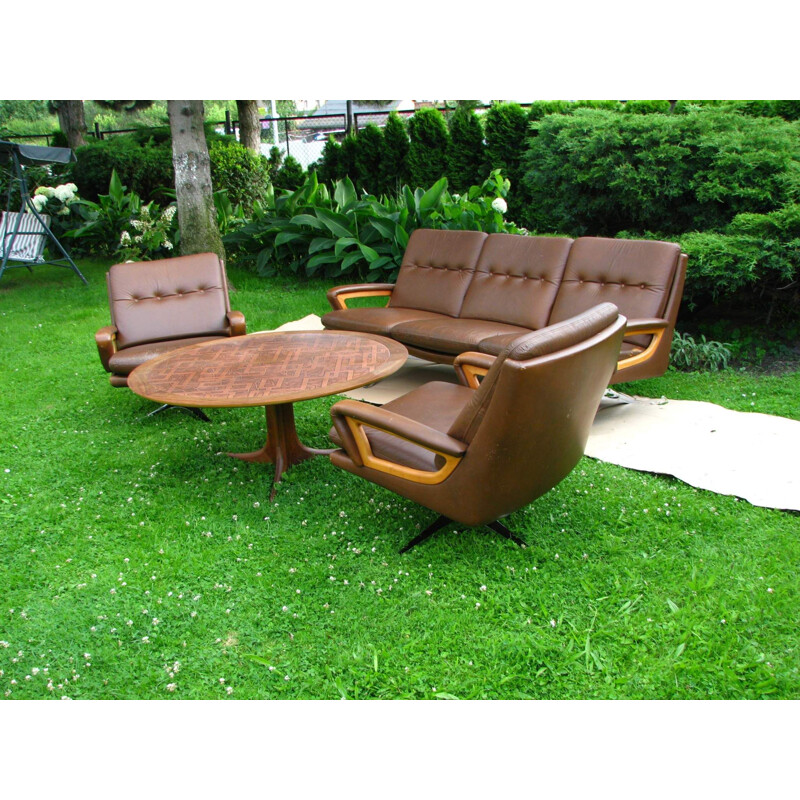 Vintage sofa 2 armchairs table with a copper top