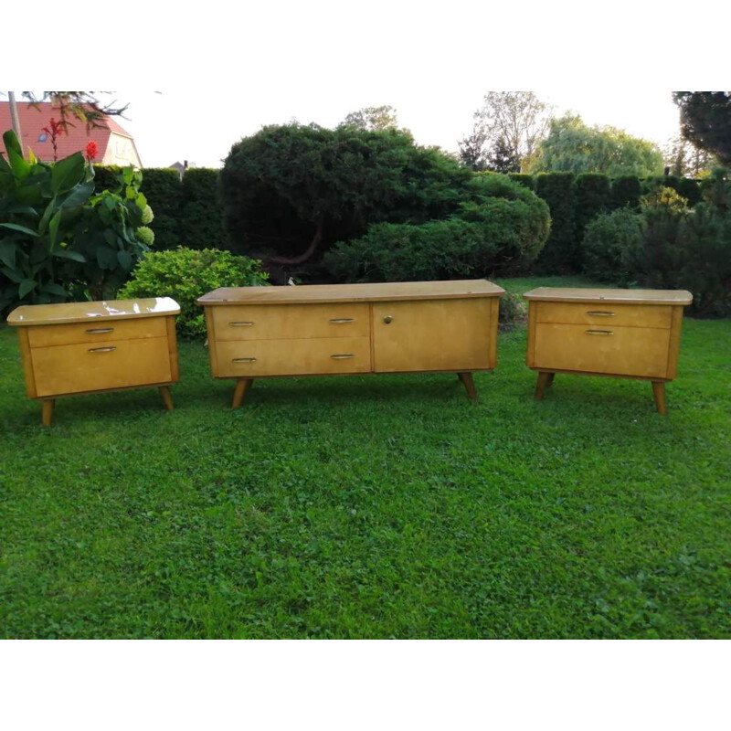 Set of vintage sideboard and 2 bedside tables 1960s