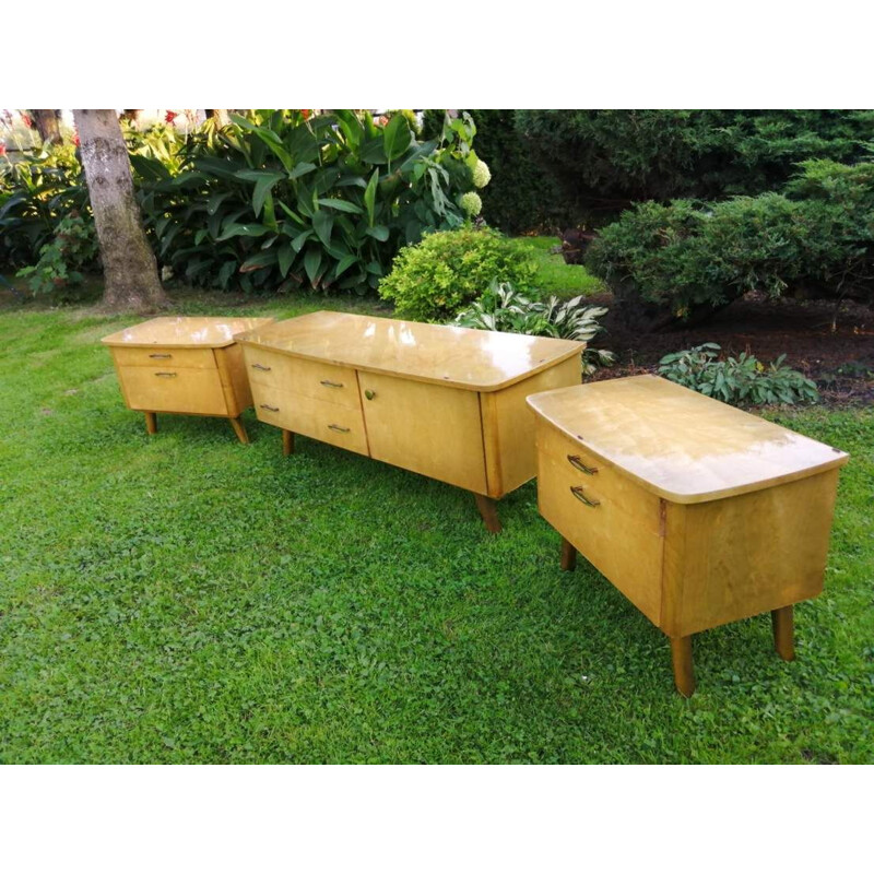 Set of vintage sideboard and 2 bedside tables 1960s