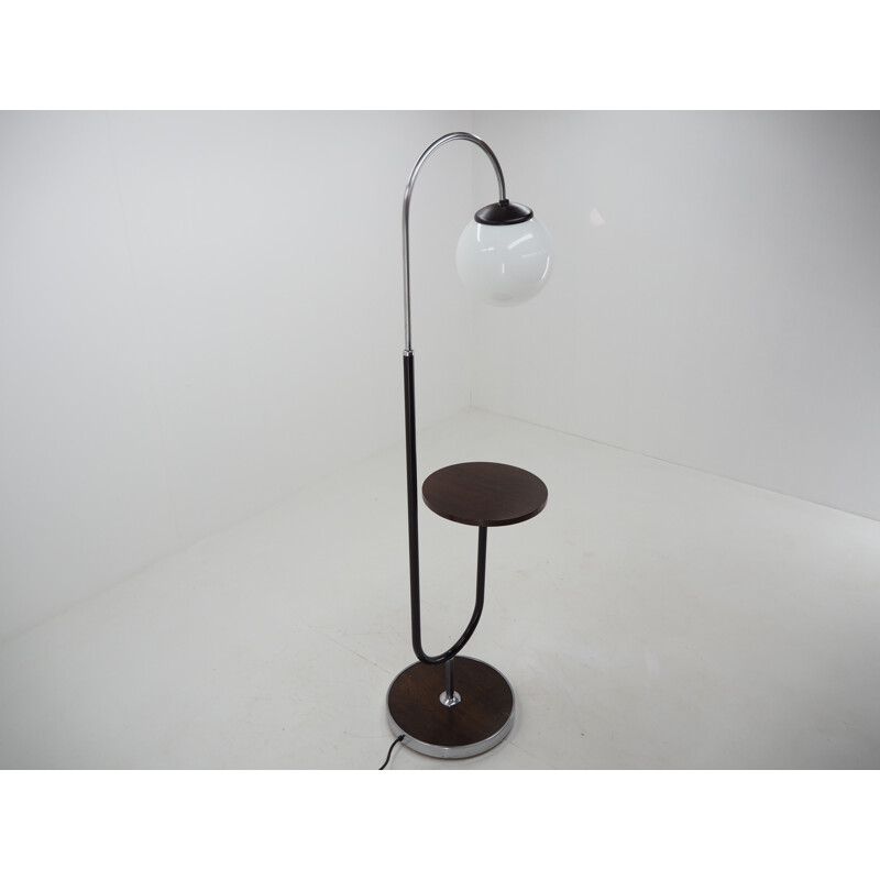 Vintage Art Deco chrome and wood floor lamp by Jindrich Halabala, Czechoslovakia 1930