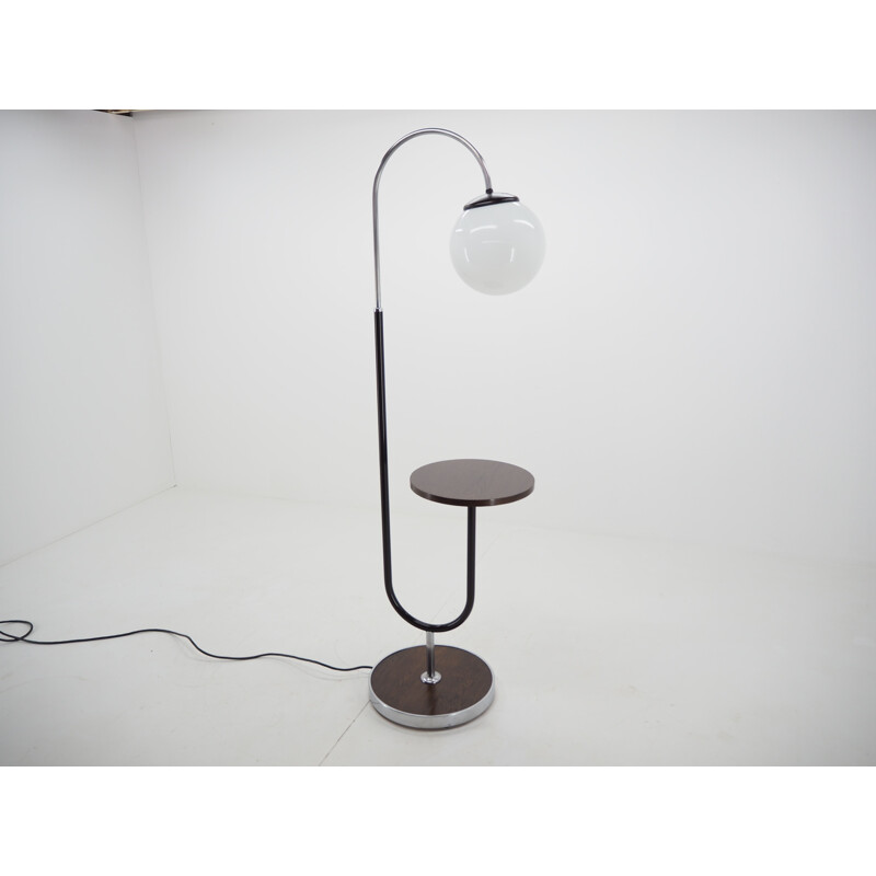 Vintage Art Deco chrome and wood floor lamp by Jindrich Halabala, Czechoslovakia 1930