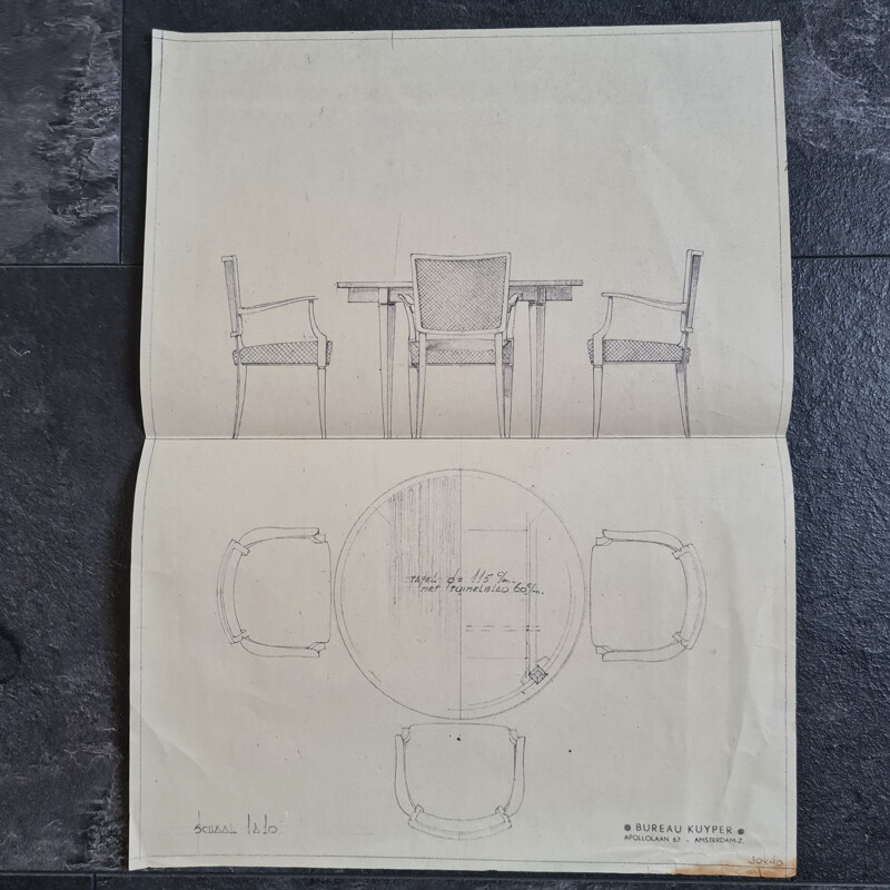 Set of 6 Mid-Century armchairs by W. Kuyper drawing Dutch 1953