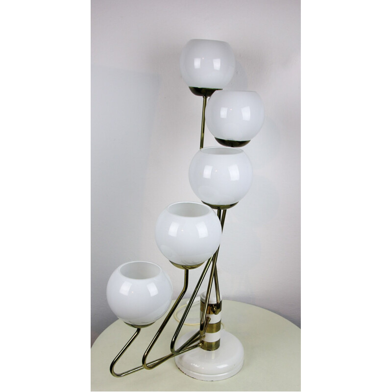 Vintage white&gold opaline 5-light table lamp