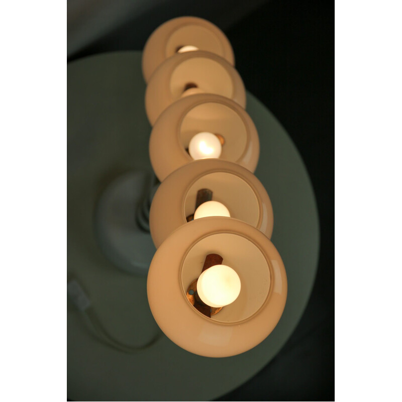 Lampe de table vintage opaline blanche et dorée à 5 lumières