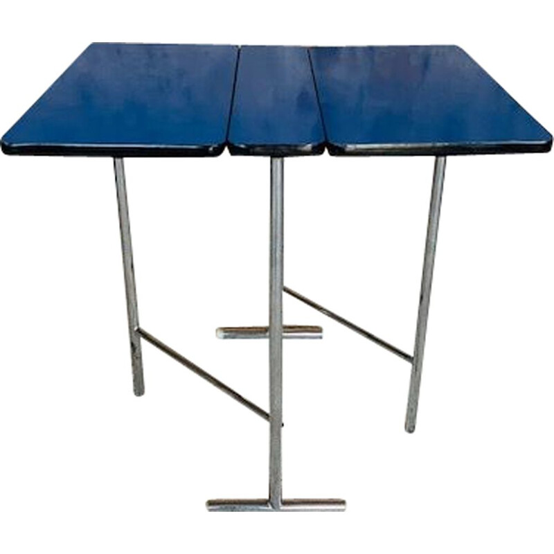 Table Pliante Vintage en Formica Bleu, Pieds Chromes 1960