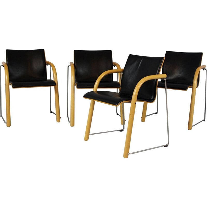 Set of 4 vintage stacking chairs by Wulf Schneider & Ulrich Böhme for Thonet 1984