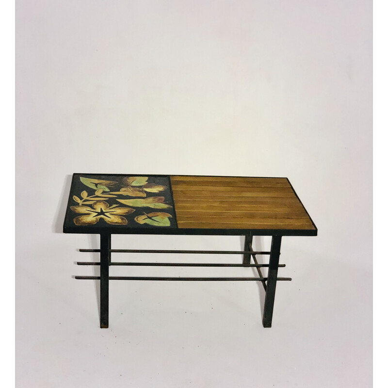 Vintage ceramic and wood coffee table