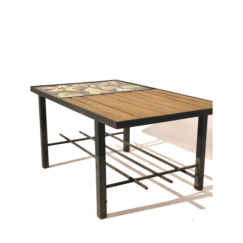 Vintage ceramic and wood coffee table