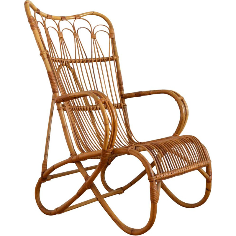 Vintage armchair in Rattan and Bamboo by Dirk van Sliedregt for Rohe Noordwolde, 1950