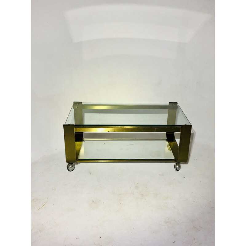 Vintage coffee table with double brass and glass tops