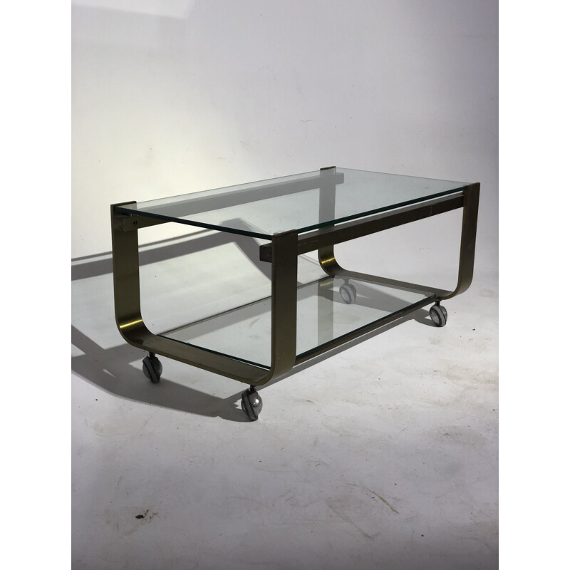 Vintage coffee table with double brass and glass tops