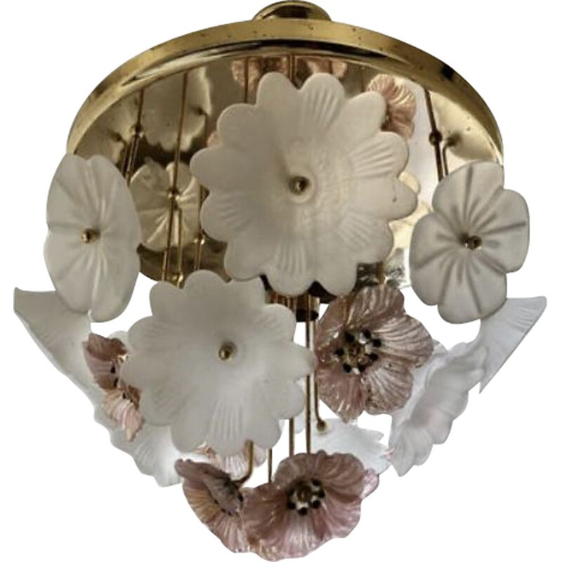 Vintage ceiling chandelier bouquets of flowers Murano 1980