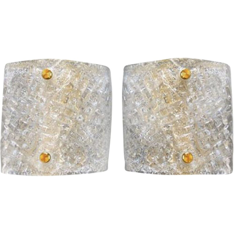 Pair of Barovier vintage glass wall lights with gold structure 1980