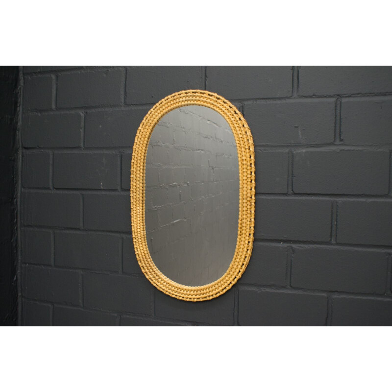 Vintage Wicker Wall Mirror, Italian 1960s