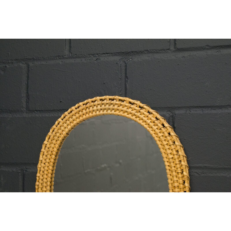 Vintage Wicker Wall Mirror, Italian 1960s