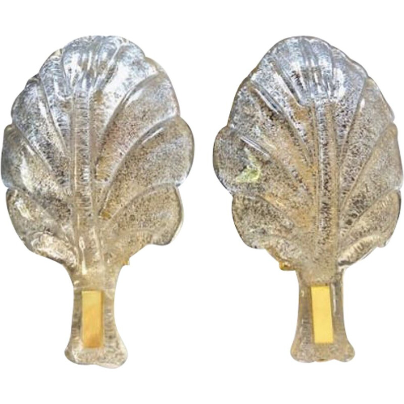 Pair of vintage Barovier sconces in the shape of a leaf 1980