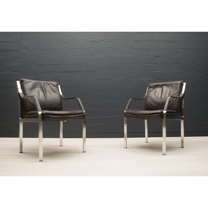 Pair of vintage Alpha leather armchairs from the Dreipunkt art collection, 1980