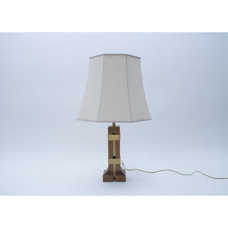 Vintage Wood and Brass Table Lamp, 1960s