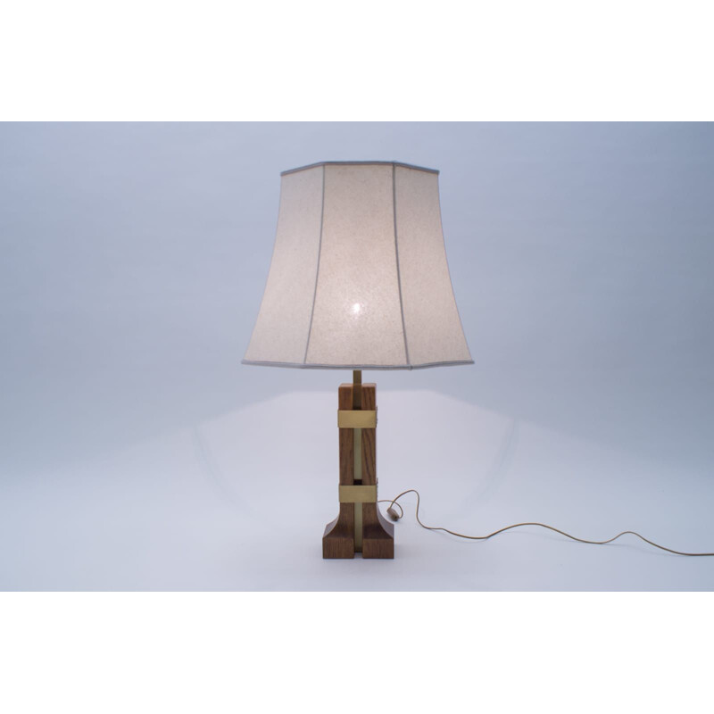 Lampada da tavolo vintage in legno e ottone 1960