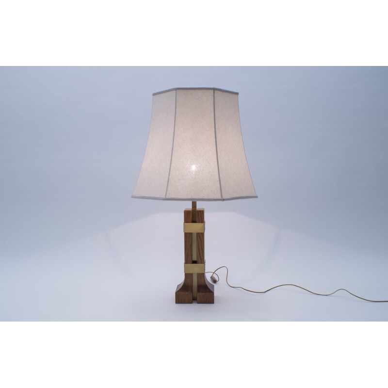 Lampe de table vintage en bois et laiton 1960