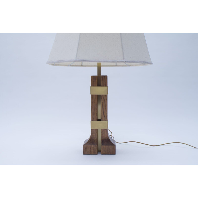 Lampada da tavolo vintage in legno e ottone 1960