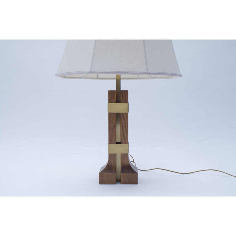 Vintage Wood and Brass Table Lamp, 1960s