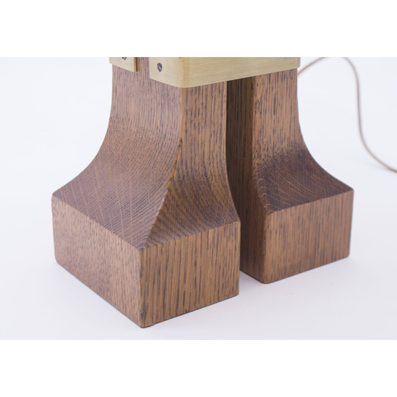 Lampe de table vintage en bois et laiton 1960