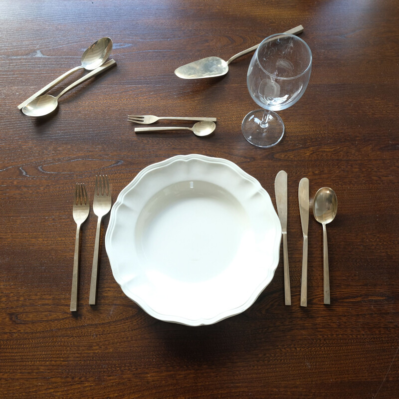 Vintage set of cutlery lot no 2 in bronze, Sigvard Bernadotte, Scanline, 1950