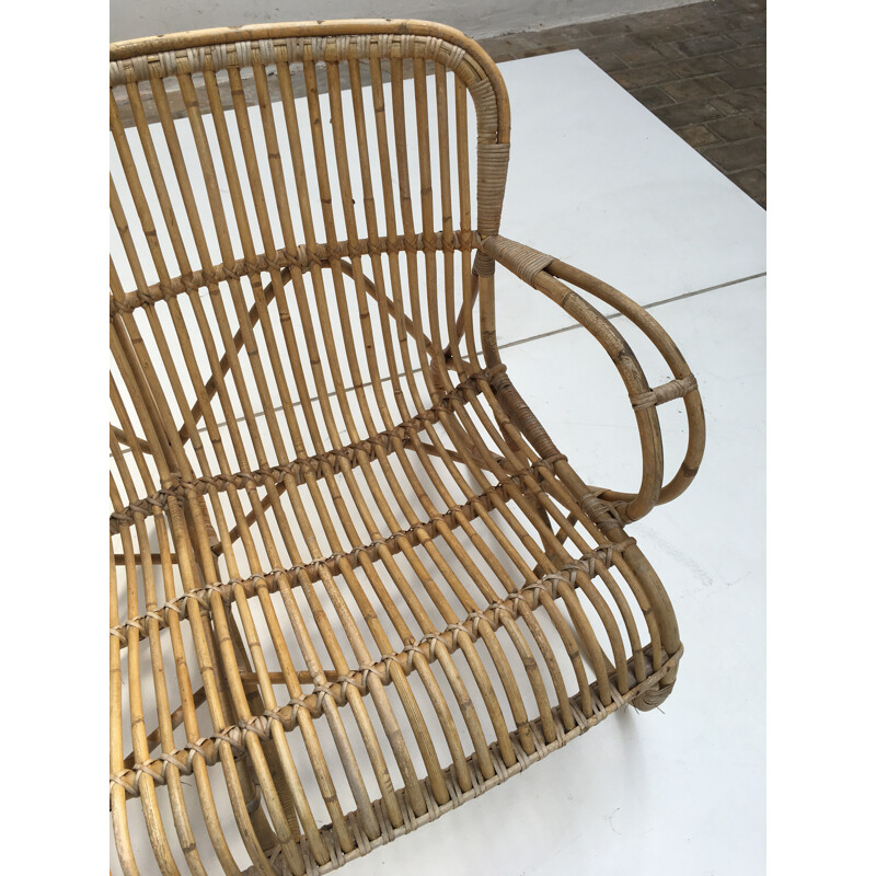 Sofá Rattan Vintage de 3 lugares por Rohe Noordwolde, Holanda 1960