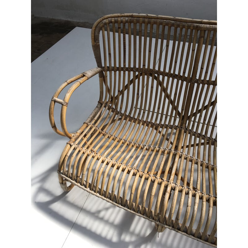 Vintage 3-seater rattan sofa by Rohe Noordwolde, Netherlands 1960
