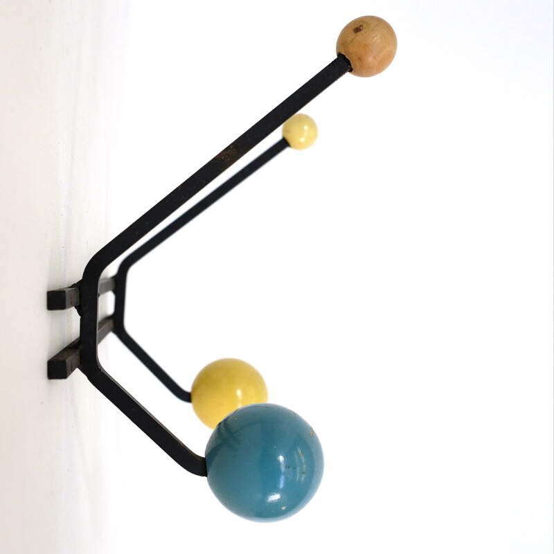 Vintage coat rack yellow and blue 1970