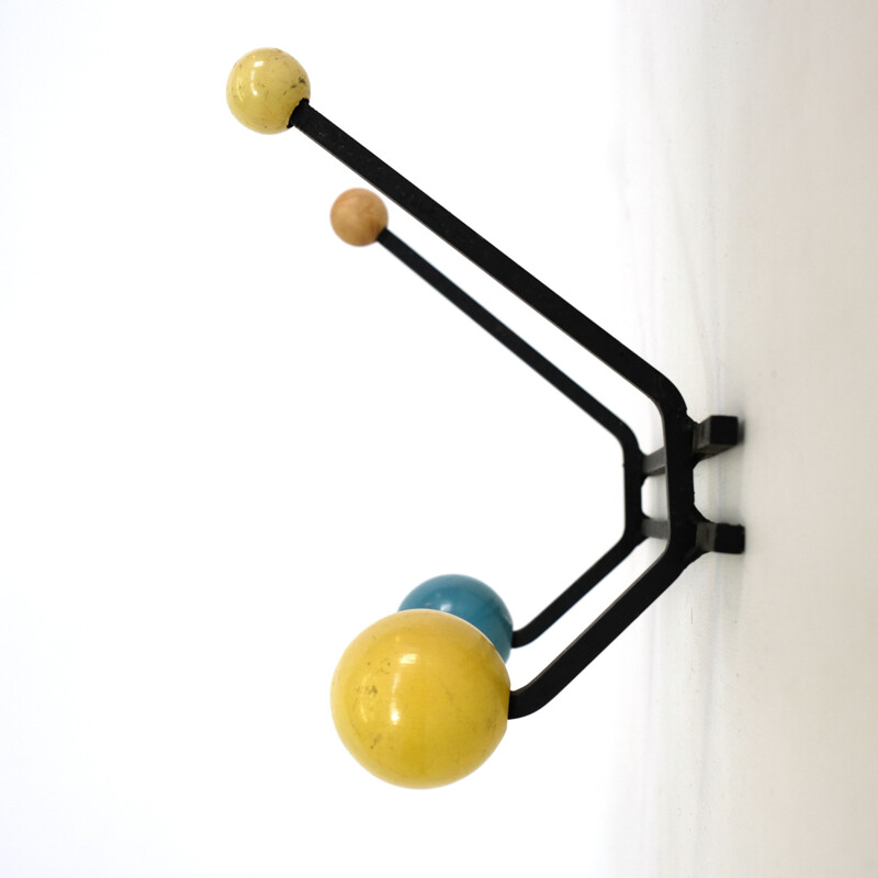 Vintage coat rack yellow and blue 1970