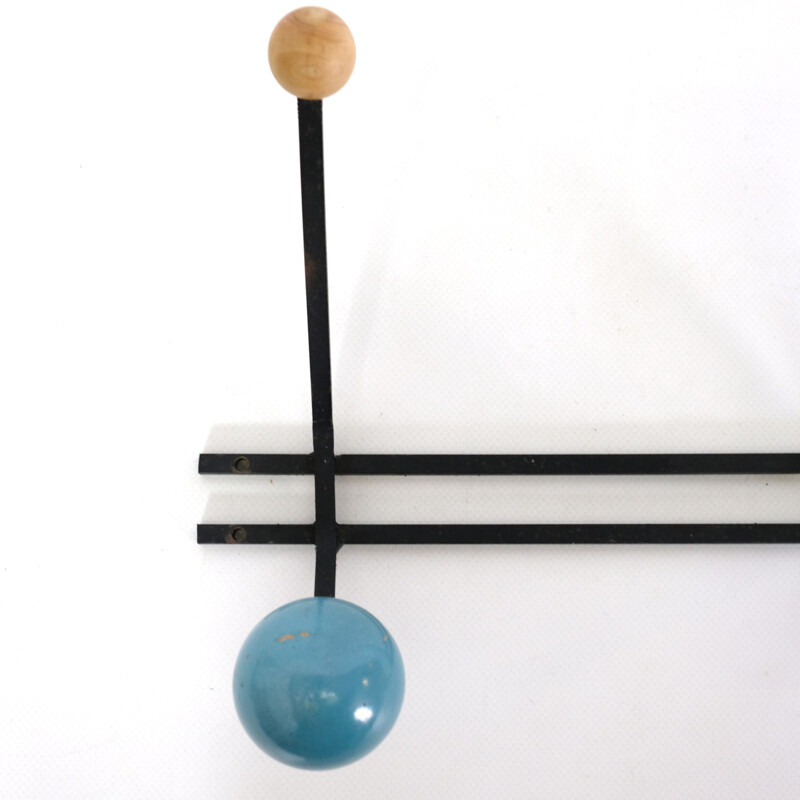 Vintage coat rack yellow and blue 1970