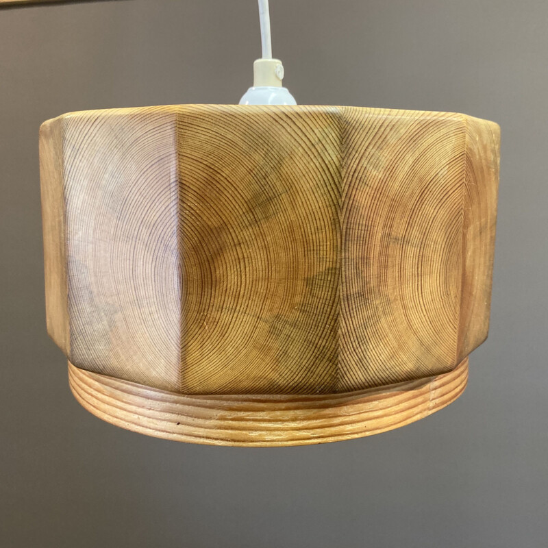 Vintage suspension lamp solid wood Scandinavian 1950