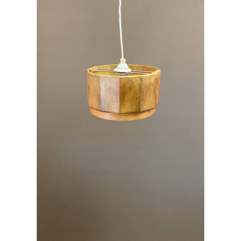 Vintage suspension lamp solid wood Scandinavian 1950