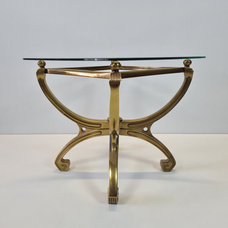 Vintage brass sculpture side table with glass top French 1990s