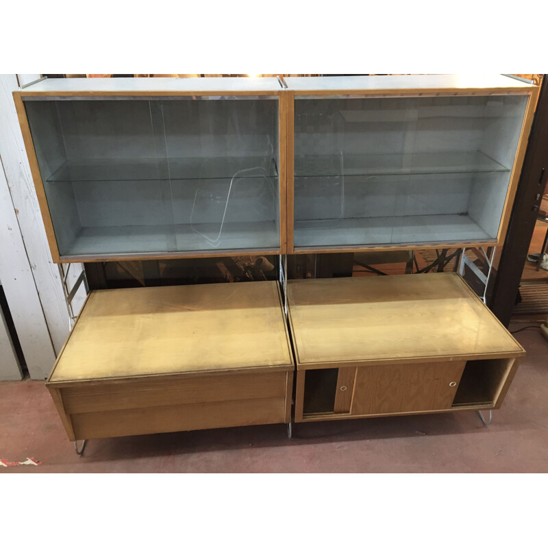 Vintage shop furniture with 2 base units and 2 sliding-door display cases