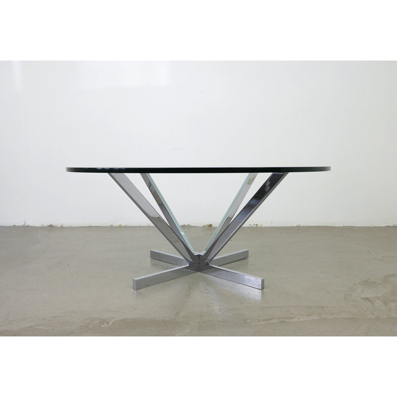 Table basse vintage en verre et chrome, Allemagne, 1970