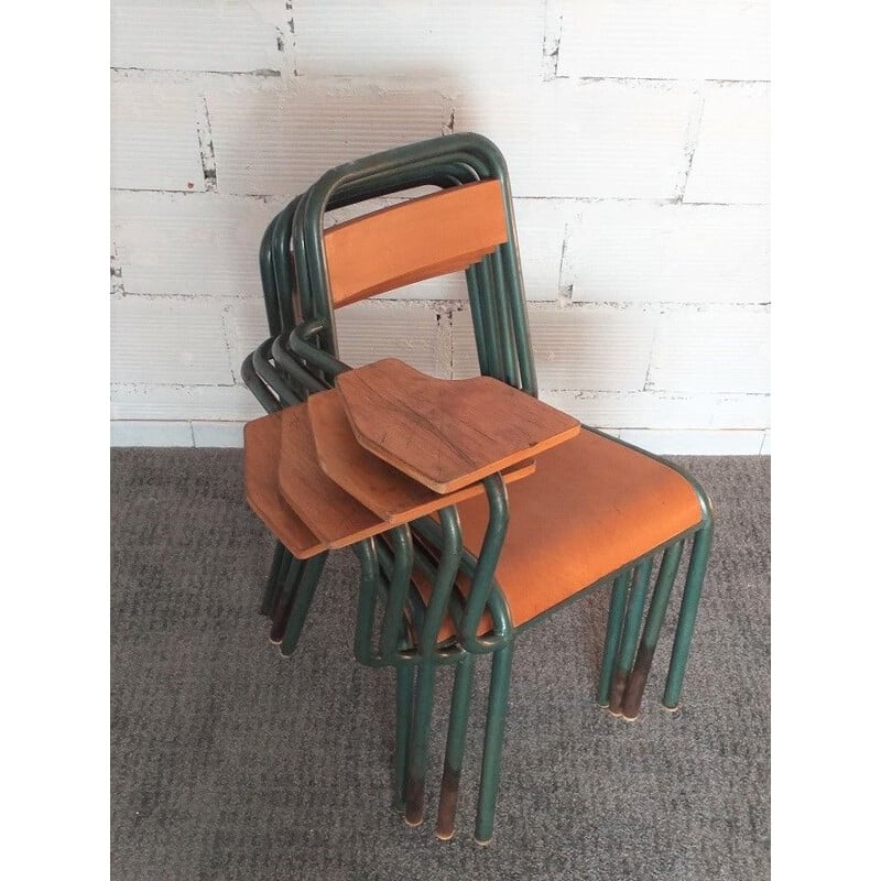 Set of 4 Stella Vintage School Chairs 1950's