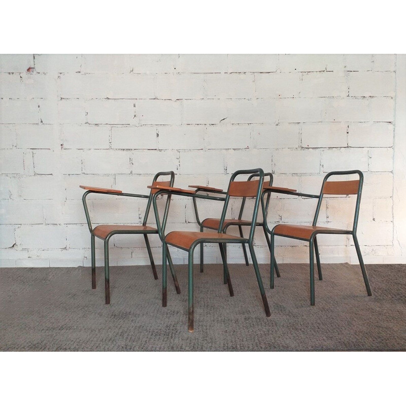 Lot de 4 Chaises écolier vintage Stella 1950