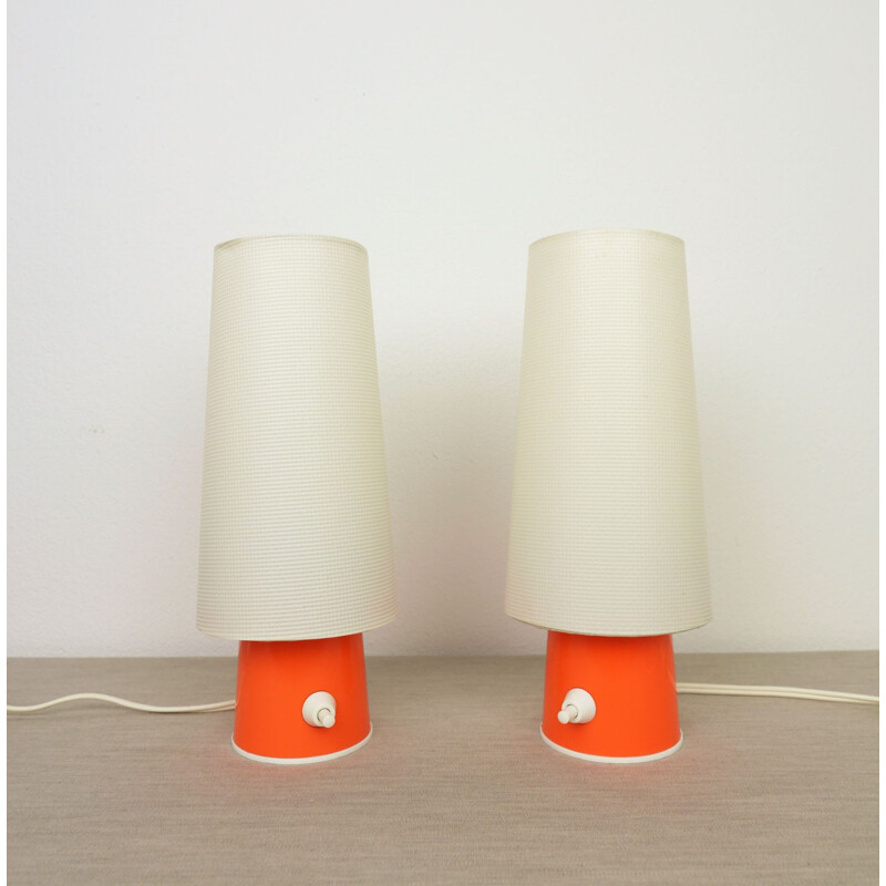 Pair of Orange Table Lamps with Plastic Shades, Germany, 1950s