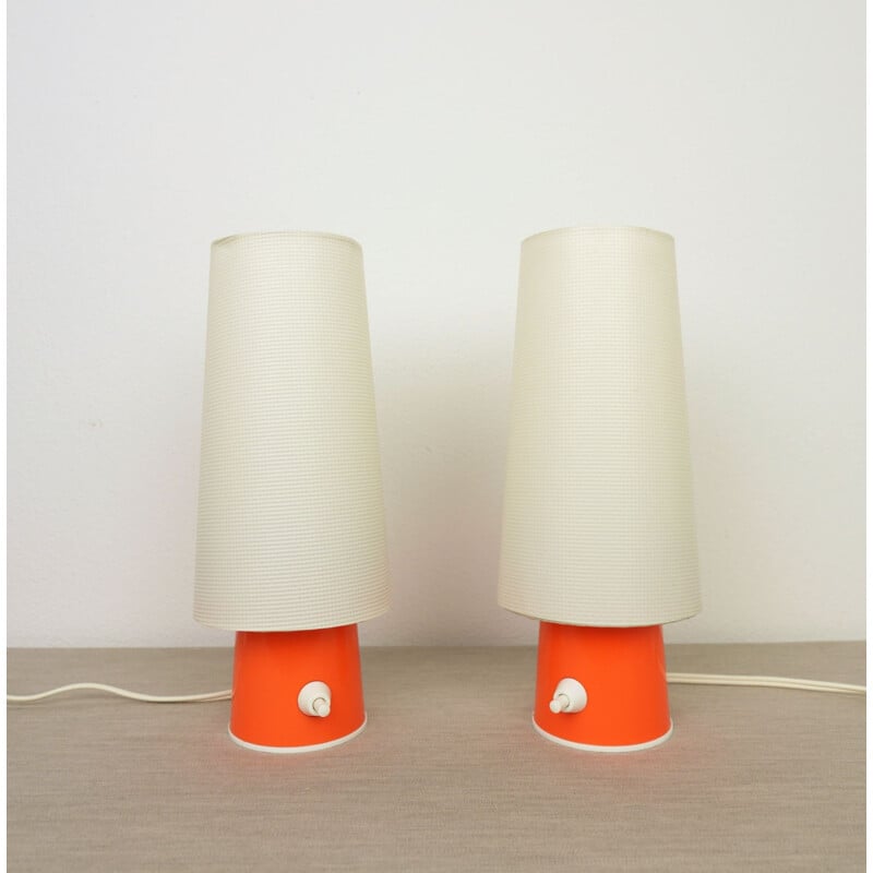 Pair of Orange Table Lamps with Plastic Shades, Germany, 1950s