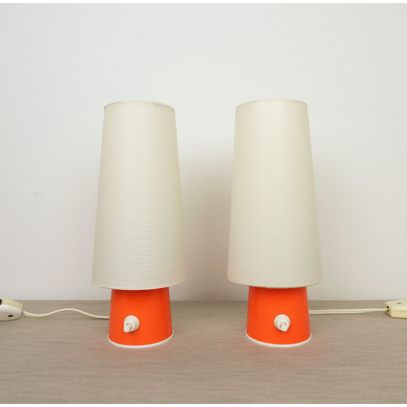 Pair of Orange Table Lamps with Plastic Shades, Germany, 1950s