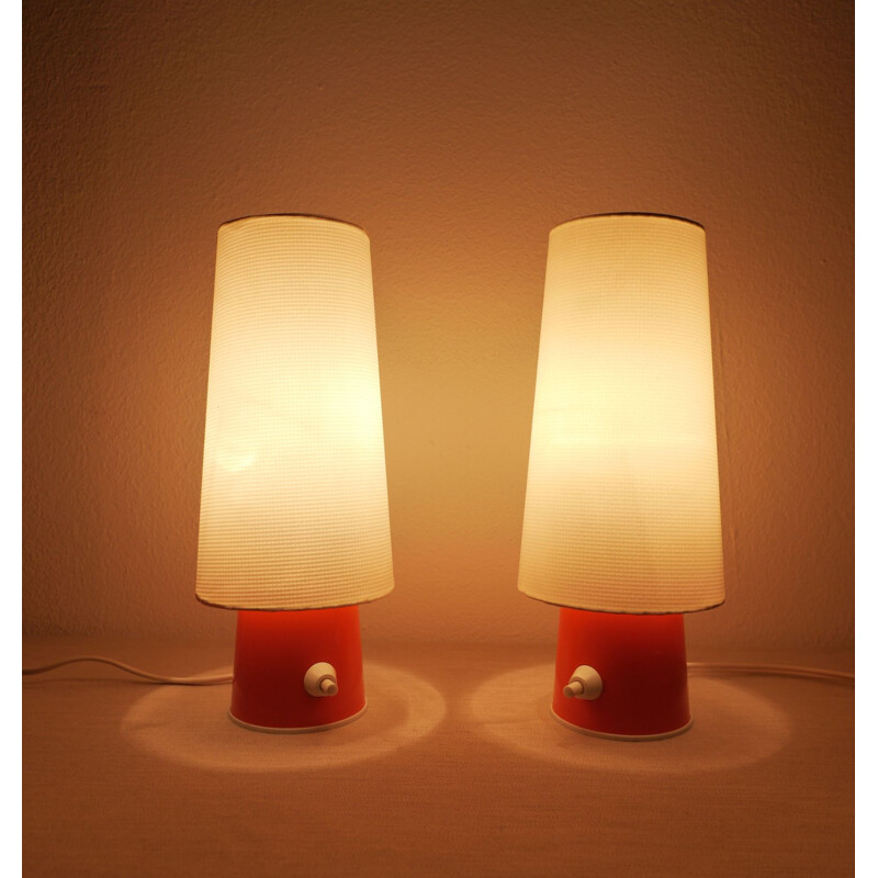 Pair of Orange Table Lamps with Plastic Shades, Germany, 1950s