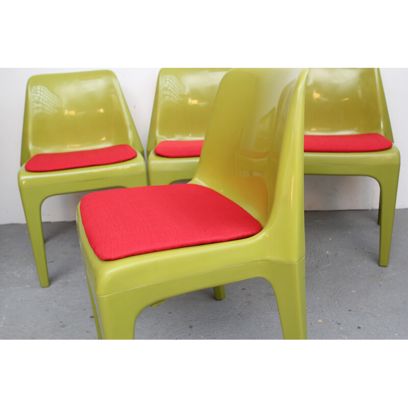 Set di 4 sedie vintage in plastica e tessuto verde - 1970