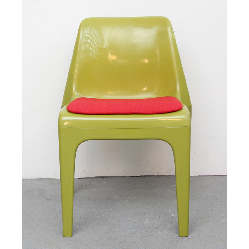 Juego de 4 sillas vintage de plástico y tela verde - 1970